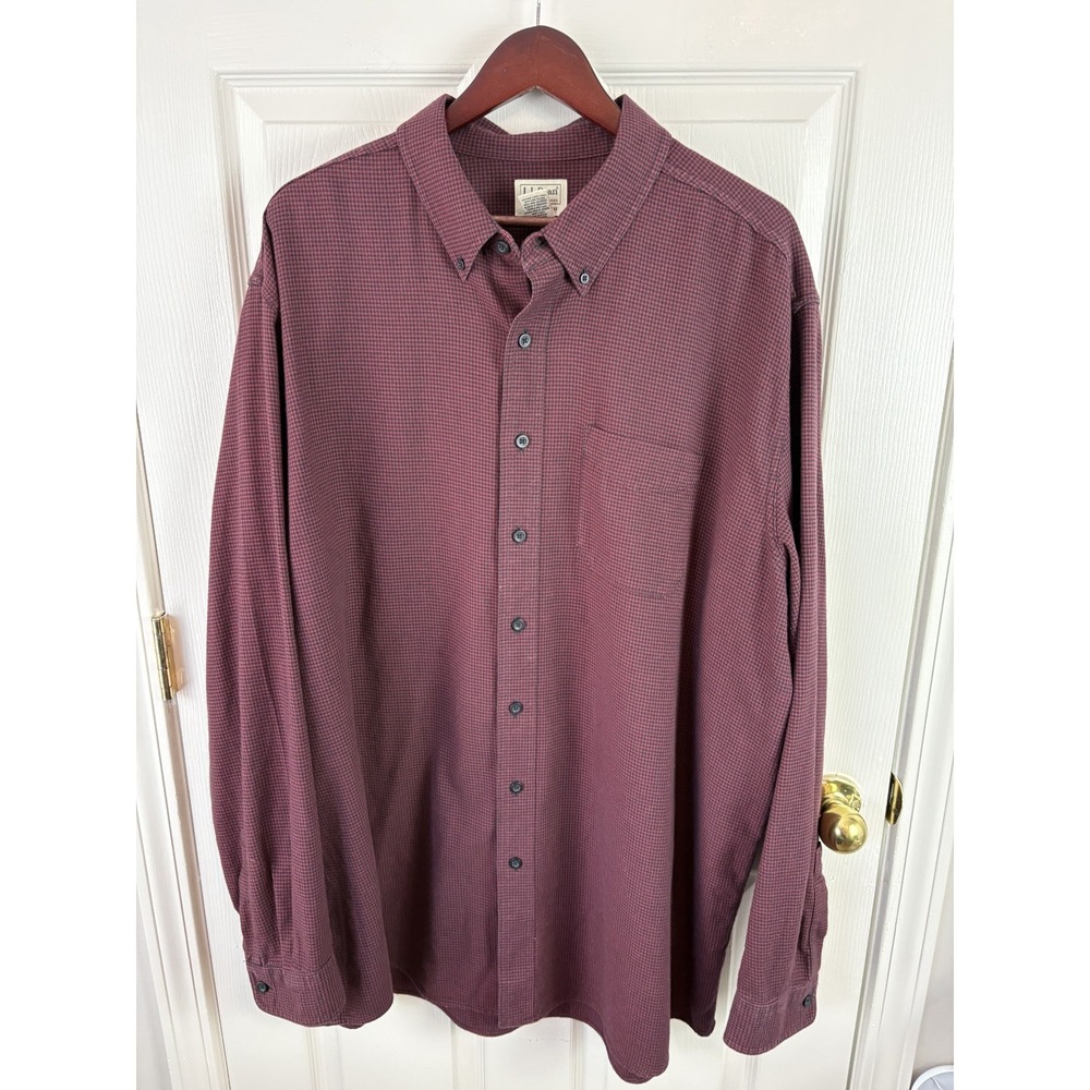 LL Bean Button Down Shirt Mens XXL Tall Burgundy Excellent Houndstooth Cotton